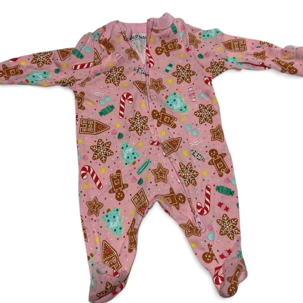 Old Navy Pink Gingerbread Print NB Onesie